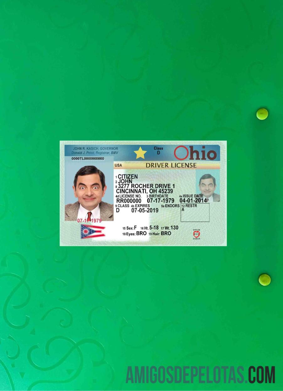 Carteira de motorista dos EUA em Ohio 2018 presente fotolook frente exemplo real